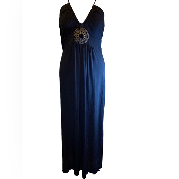 En Focus Studio Womens Halter Empire Maxi Dress With Metal Accessory Size 6 - Picture 2 of 5